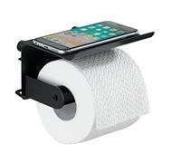 WENKO Dérouleur Papier WC avec Tablette Classic Plus Noir - Porte-Rouleaux avec Tablette de Rangement et Protection antirouille de qualité supérieure, Acier, 14 x 10 x 14 cm, Noir