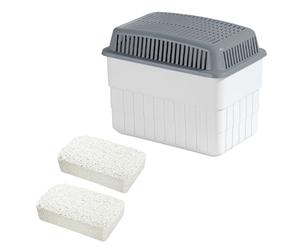 WENKO Déshumidificateur avec 2 blocs de granulés de 1 kg, peut contenir jusqu'à 1,4 l d'humidité, testé en laboratoire, rechargeable, réduit les moisissures et les odeurs, 24 x 16 x 15 cm, blanc/gris