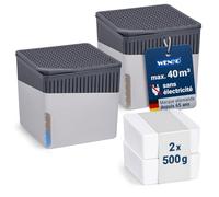 WENKO Déshumidificateur Cube 500 g, Lot de 2, pour pièces Jusqu’à 40 m³, elimine l'humidité, Anti moississure, sans électricité, Silencieux, Rechargeable, Gris
