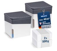WENKO Déshumidificateur Cube 500 g, Lot de 2, pour pièces Jusqu’à 40 m³, elimine l'humidité, Anti moississure, sans électricité, Silencieux, Rechargeable, Blanc