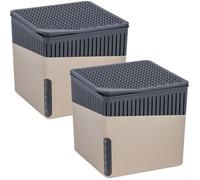 WENKO Déshumidificateur CUBE | Lot de 2 Absorbeur Humidité & Odeurs pour cube 1000g | Salle de Bain, Chambre - 50m² | Beige