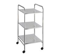WENKO Desserte à Roulette Sando, étagère à roulettes avec 3 Plateaux de Rangement, métal, 32x71x36,5 cm, Argent Brillant