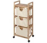 WENKO Desserte à roulettes ACINA, Etagère de Rangement Salle de Bain, Buanderie, 3 Paniers de rangement, Meuble en Bois d'acacia