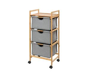 WENKO Desserte Bahari à 3 tiroirs - Porte-Serviettes, Porte-vêtements, Bambou, 44 x 96 x 34 cm, Marron