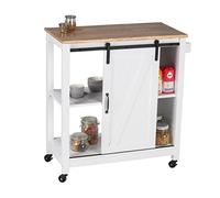 WENKO Desserte Cuisine Bois, Style Campagne, desserte à roulettes avec Porte coulissante, desserte de Cuisine Rustique avec Espace de Rangement intégré, Bois - MDF, 80x88,5x40 cm, Blanc