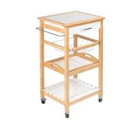 WENKO Desserte de Cuisine FINJA, Meuble de Rangement à roulettes, 1 étagère, 1 tiroir, 1 plateau, 1 panier - Chariot en Bois Bambou