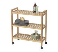 WENKO Desserte Salle de Bain Etagère 3 étages sur roulettes Norway | Noyer Finition chêne | Hauteur 72cm | Style scandinave | Meuble Compact et Pratique | 65x72x31cm | Bois