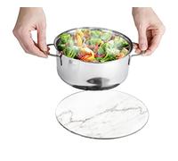 WENKO Dessous de casseroles Marbre rond, dessous pour casseroles et poêles, protection contre la chaleur pour table & plan de travail, verre trempé, avec 4 pieds antidérapants, avec suspension, Ø20cm