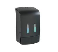 WENKO Distributeur de désinfectant et de savon à 2 chambres Tartas Noir, distributeur mural hygiénique pour désinfectant, savon liquide etc, sans perçage, capacité par chambre : 480 ml, 14,5x24x9cm