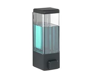 WENKO Distributeur de désinfectant et de savon Istres Noir, distributeur mural hygiénique pour désinfectant, savon liquide etc., fixer sans percer, capacité : 320 ml, 6x18,5x7,5cm, matière plastique