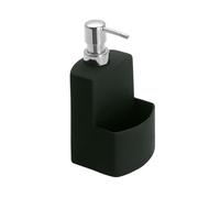 WENKO Distributeur de Liquide Vaisselle Festival, Distributeur de Savon, céramique Haut de Gamme avec Surface Douce au Toucher, avec Compartiment pour éponge, contenance 380 ML, 10 x 18 x 10 cm, Noir
