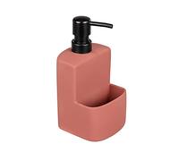 WENKO Distributeur de Liquide Vaisselle ou de Savon Festival Siena, pour la Cuisine, céramique à Surface Douce au Toucher, Compartiment à éponge, contenance 380 ML, 10 x 18 x 10 cm, Rouge Brique