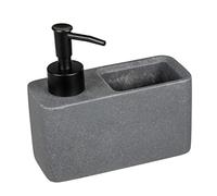 WENKO Distributeur de Produit Vaisselle Resa, Distributeur de Savon, visuel Pierre Naturelle avec Compartiment à éponge (Incluse), Rechargeable, contenance env. 150 ML, 14,5 x 14,3 x 6 cm, Gris foncé