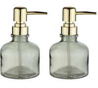 WENKO Distributeur de Savon Atessa Mint, Distributeur à Pompe en Verre avec tête de Pompe dorée, Rechargeable jusqu'à 200 ML de Savon Liquide, Petit Distributeur de Savon pour lavabo, Ø 8 x 14 cm