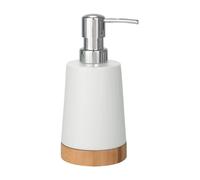 WENKO Distributeur de Savon Bambou céramique Distributeur de Savon Liquide Blanc