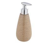 WENKO Distributeur de savon Bellante, rechargeable, céramique haute qualité, contenance 350 ml de savon liquide ou liquide vaisselle, surface émaillée à petits points, (l/p x h) : Ø 8 x 20,3 cm, sable