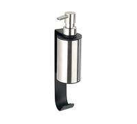WENKO Distributeur de savon et support de fixation Turbo-Loc Telde, doseur de savon/ distributeur de désinfectant avec support de fixation, fixer sans percer de trous avec tampon adhésif spécial, acier inox, capacité de 200 ml, 6,5 x 26 x 10cm