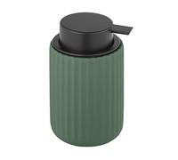 WENKO Distributeur de Savon Liquide Belluno, Distributeur de Savon Rechargeable en céramique, capacité 300 ML, céramique avec Structure cannelée Soft-Touch Moderne, Ø8x13,5 cm, Vert - Noir Mat