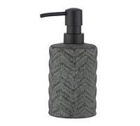 WENKO Distributeur de savon Mantua, doseur de savon rechargeable pour le savon liquide et la lotion, en céramique noble, dessins réalisés à la main, Ø 7,5 x 16,5 cm, capacité de 360 ml, noir