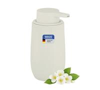 WENKO Distributeur de savon Mod Fablo en céramique à relief rainuré, pose libre, 400 ml, pompe pour salle de bain, WC invités ou cuisine, adapté au savon liquide et liquide vaisselle, crème mate