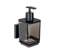 WENKO Distributeur de Savon Mural Vacuum-Loc Quadro | Distributeur de Savon sans perçage en INOX | Accessoires Salle de Bain Design | 340 ML | 7,5 x 16 x 10 cm | Noir et argenté