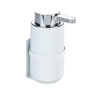 WENKO Distributeur de savon mural Woya, doseur rechargeable, en céramique, contenance jusqu'à 250 ml de liquide vaisselle ou désinfectant, fixation Turbo-Loc® sans perçage, Ø 6,8 x 13 cm, blanc