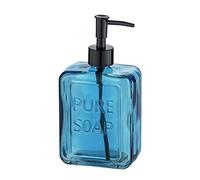 Wenko Distributeur de savon liquide Pure Soap – Capacité 550 ml, Verre, Bleu 9,5x20x6 cm