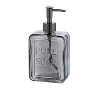 WENKO Distributeur de savon Pure Soap, distributeur de savon liquide rechargeable en verre, distributeur de désinfectant pour la cuisine, la salle de bain, 550 ml, 9,5x20x6cm, gris