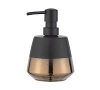 WENKO Distributeur de savon rechargeable en céramique | pour savon liquide & lotion, 9,8 x 14,1 x 9,8 cm, 450 ml, noir/cuivre, Mod Brandol