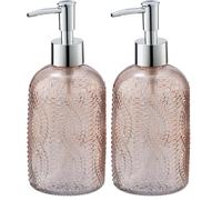 WENKO Distributeur de Savon Vetro Ronde Rose - Distributeur de Savon Liquide Capacité: 0.4 l, Verre, 8.5 x 19 x 7.5 cm, Rose (Lot de 2)