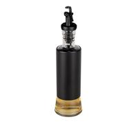 WENKO Distributeur huile & vinaigre Boga, 300 ml, bec avec fermeture à 1 pression, dosage précis, bouteille en verre, habillage acier inoxydable & bouchon plastique, Ø 6 x 25 cm, transparent/noir