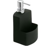 WENKO Distributeur liquide vaisselle, distributeur liquide vaisselle porte éponge, Festival, capacité de 380 ml, Céramique, noir