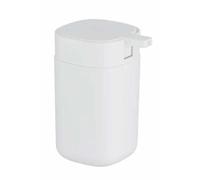 WENKO Distributeur de savon Davos, rechargeable, accessoire de salle de bain au design Clean-Chic tendance pour un style d'aménagement intérieur tendance, exempt de BPA, 350ml, 9,8x13x7,8cm, blanc mat