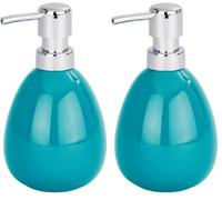 WENKO Distributeur Savon, Liquide, Porte Savon Liquide Polaris, Bleu Turquoise, céramique, 10x16,5x9,4 cm (Lot de 2)