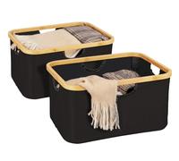 WENKO Ecori Lot de 2 paniers Pliables pour économiser de l'espace 28 l en Bambou Naturel 40 x 21 x 33 cm