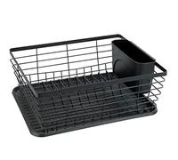WENKO Égouttoir à Vaisselle Drip | Egouttoir évier Moderne | Accessoires Cuisine | Bac d'égouttage Amovible | Nettoyage Facile | Métal revêtu par Poudre et Plastique | 36x15x30,3 cm | Noir