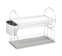 WENKO Égouttoir d'angle pour vaisselle acier inox - emplacements pour assiettes et tasses, corbeille à couverts, coupelle de collecte, Acier inoxydable, 21 x 33 x 49 cm, Argent mat