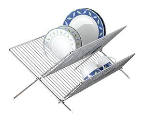 WENKO Égouttoir Panier Vaisselle Tablette pour Assiettes et Tasses, Repliable Argent Brillant