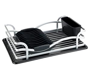 WENKO Égouttoir pour vaisselle alu, égouttoir pour la vaisselle, idéal pour être placé près de l'évier, en aluminium inox et matière plastique, 46,5 x 13 x 31,5 cm, fini argent mat/noir,