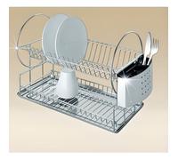 WENKO Égouttoir Vaisselle Inox Exclusif Duo antirouille, Egouttoir vaisselle avec panier couvert 2 niveaux de rangement, Acier Inox