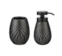 WENKO Ensemble Accessoires Salle de Bain IDRO | Distributeur Savon 330mL + Gobelet Porte Brosse à Dents Ø6,5x10,5cm | Céramique
