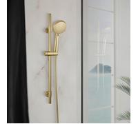 WENKO Ensemble de douche Modèle Young Line | Colonne de douche dorée en acier inoxydable avec pommeau de douche Ø 10 cm | Douchestange 66 cm avec flexible 150 cm | Couleur or mat