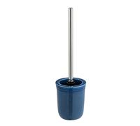 WENKO Ensemble sur pied Sada en céramique avec surface structurée, tête de brosse noire remplaçable de Ø 8 cm, brosse WC avec manche au fini argent, accessoire pour la salle de bain et le WC d'invités, Ø 12 x 38 cm, bleu marine