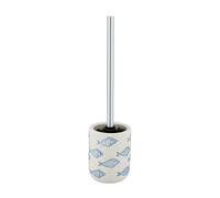 WENKO Ensemble WC Aquamarin, Porte-Brosse WC de qualité supérieure en céramique Noble en Blanc Mat avec Un décor Maritime Bleu, Dessins réalisés à la Main, Brosse WC hygiénique, Ø 10 x 40 cm
