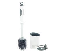 WENKO Ensemble WC avec Distributeur de Produit nettoyant 2 en 1, Rechargeable, avec tête de Brosse en Silicone, Montage Mural sans perçage, Ø 10,5 x 45 cm, Blanc