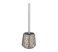 WENKO Porte brosse WC Burgos, Porte brosse WC en céramique avec brosse WC noire à tête de brosse remplaçable de Ø 7,5 cm, céramique brillante, Ø 12x 33,5 cm, gris - argent