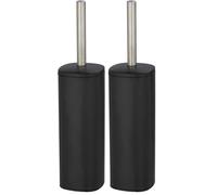 WENKO Ensemble WC sur Pied Alassio, Porte-Brosse fermé avec Brosse WC, tête de Brosse remplaçable de Ø 8,5 cm en Noir, en Acier INOX satiné, 9,3 x 39,2 x 9,3 cm, Noir Mat (Lot de 2)