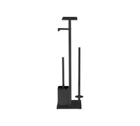 Garniture de WC sur Pied Debar avec Tablette, en Acier Inoxydable Mat, Plaque de Fond en Verre de sécurité Noir, 21 x 70,5 x 18 cm