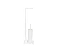 WENKO Garniture de WC sur pied Hella, support de papier toilette, porte-brosse avec brosse de WC, acier laqué, 15 x 69 x 20 cm, blanc mat