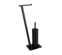 WENKO Ensemble WC sur pied Lirio, support pour le papier hygiénique & la brosse WC, porte-papier hygiénique, porte-rouleaux sur pied, y incluse brosse, acier verni, 15 x 68,5 x 30 cm, noir mat